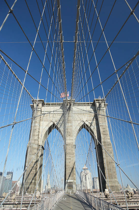 Brooklyn Bridge cables and tower. New York City, USA, natural history stock photograph, photo id 11069