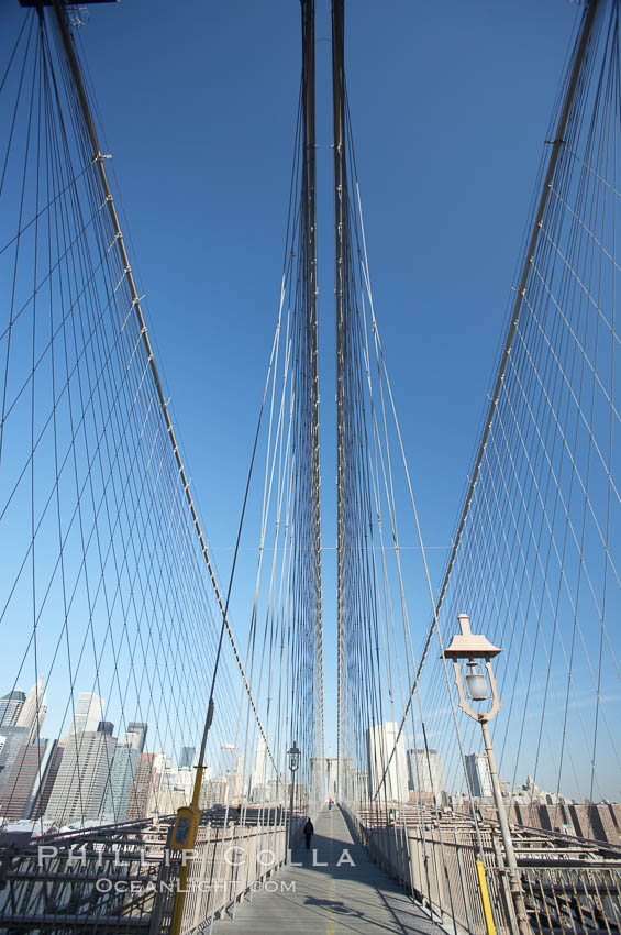 Brooklyn Bridge cables and tower. New York City, USA, natural history stock photograph, photo id 11073