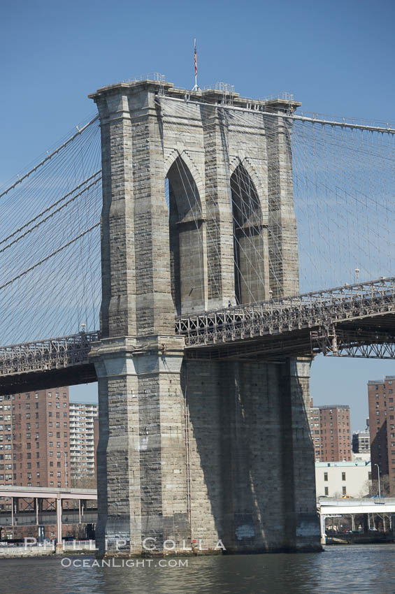 Lower Manhattan and the Brooklyn Bridge viewed from the East River. New York City, USA, natural history stock photograph, photo id 11121