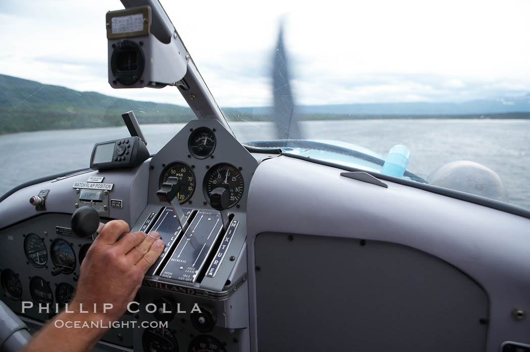 Cockpit view inside our float plane. King Salmon, Alaska, USA, natural history stock photograph, photo id 17392