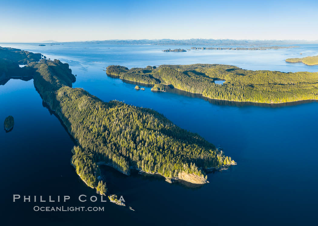 Browning Pass aerial photo, with Nigei Island (left) and Balackava Island (right). British Columbia, Canada, natural history stock photograph, photo id 35330