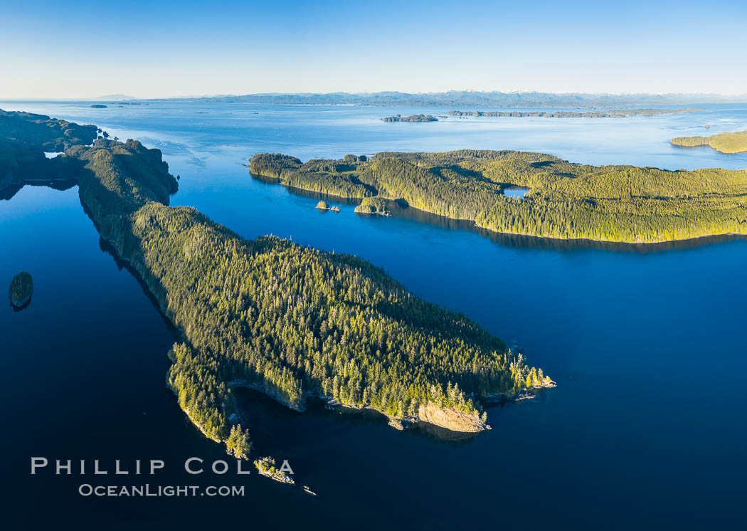 Browning Pass aerial photo, with Nigei Island (left) and Balackava Island (right)