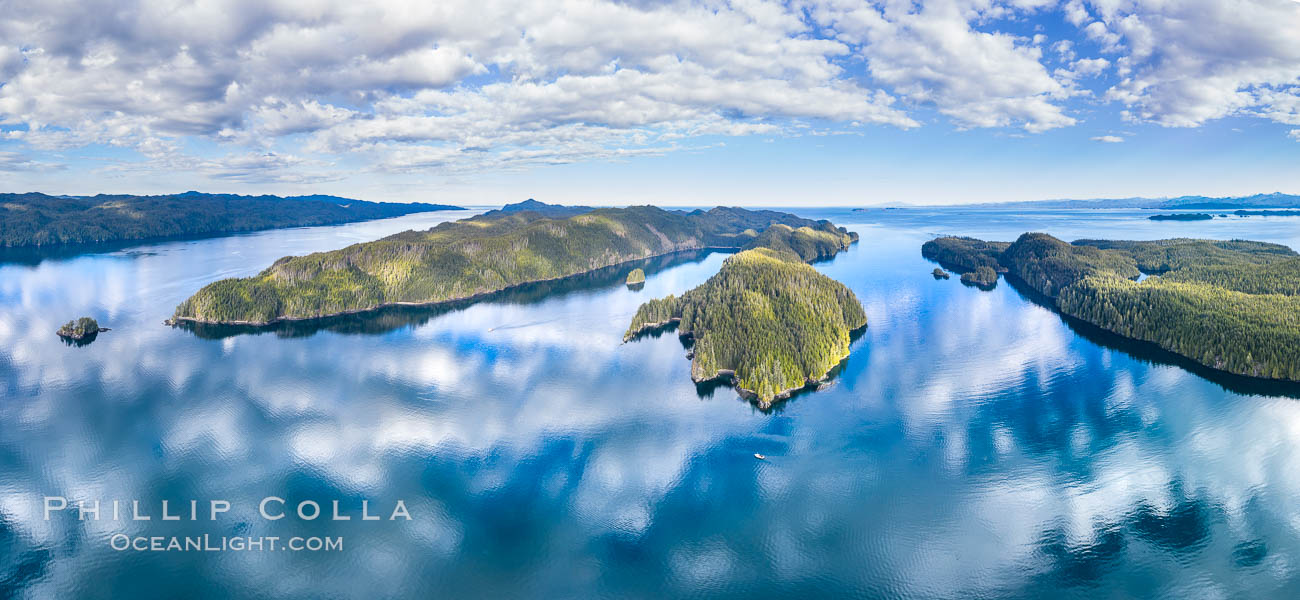 Browning Pass aerial photo, with Nigei Island (left) and Balackava Island (right)