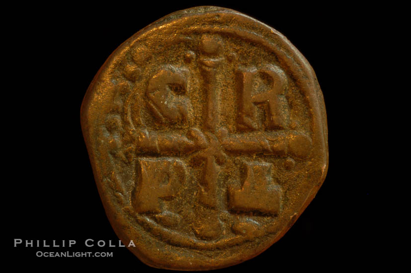 Byzantine emperor Romanus IV Diogenes (1068-1071 A.D.), depicted on ancient Byzantine coin (bronze, denom/type: Follis) (Follis 9.8 gm.)., natural history stock photograph, photo id 06758