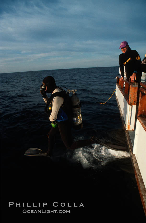 California diver, boat Horizon. San Clemente Island, USA, natural history stock photograph, photo id 01115
