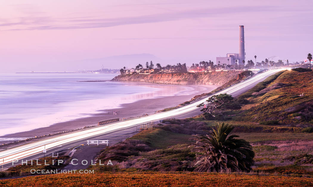 Carlsbad Coast Highway Sunset, North Ponto to Oceanside with Camp Pendleton in the distance