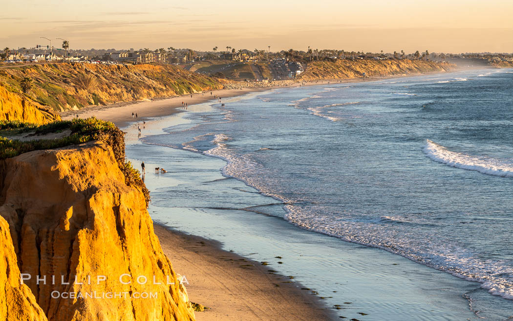 Carlsbad Coastline at Sunset, looking south from Terramar toward South Carlsbad State Beach, Ponto, Leucadia and Encinitas. California, USA, natural history stock photograph, photo id 37707