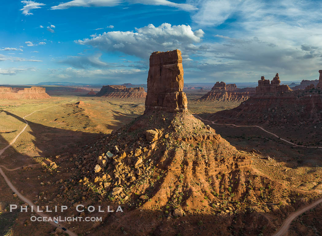 Castle Butte at Sunset in the Valley of the Gods, Utah. Aerial panoramic photograph., natural history stock photograph, photo id 39785