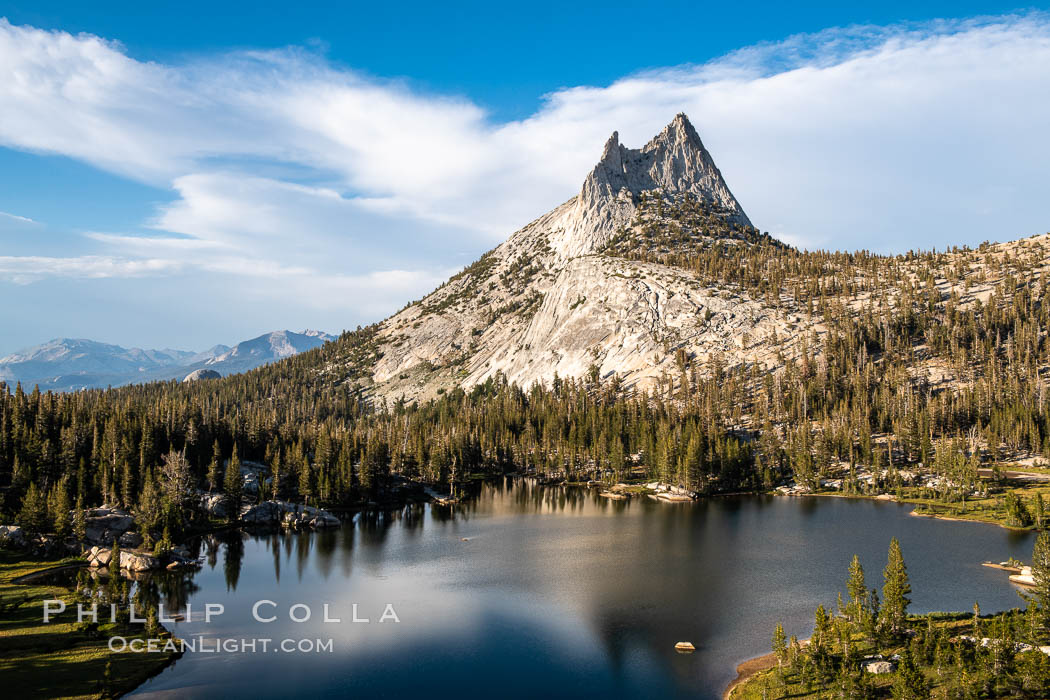 Cathedral Peak and Upper Cathedral Lake at Sunset, Yosemite National Park. California, USA, natural history stock photograph, photo id 36418