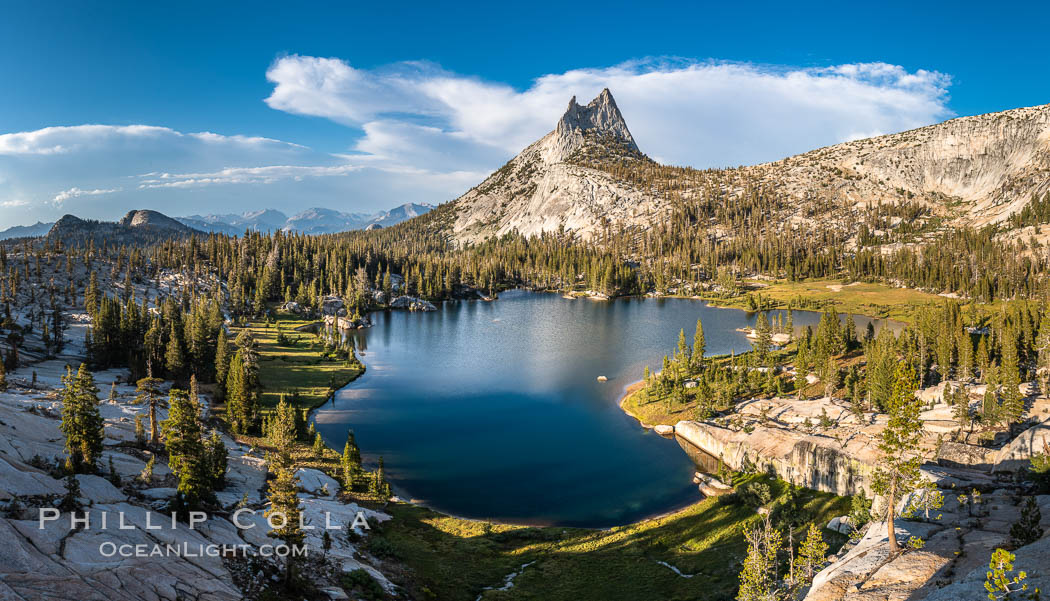 Cathedral Peak and Upper Cathedral Lake at Sunset, Yosemite National Park