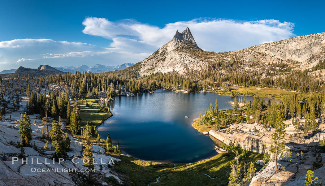 Cathedral Peak and Upper Cathedral Lake at Sunset, Yosemite National Park. California, USA, natural history stock photograph, photo id 36419