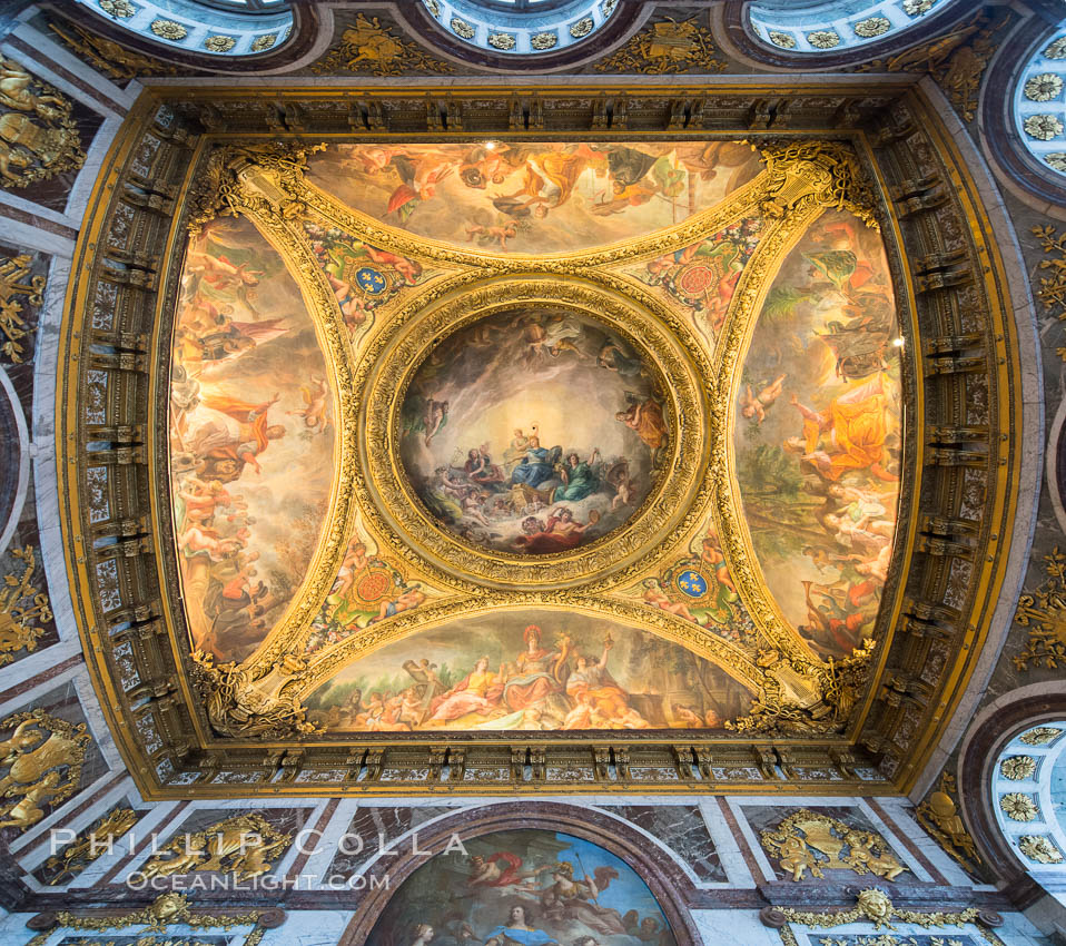 Ceiling art detail. Chateau de Versailles, Paris, France, natural history stock photograph, photo id 28075