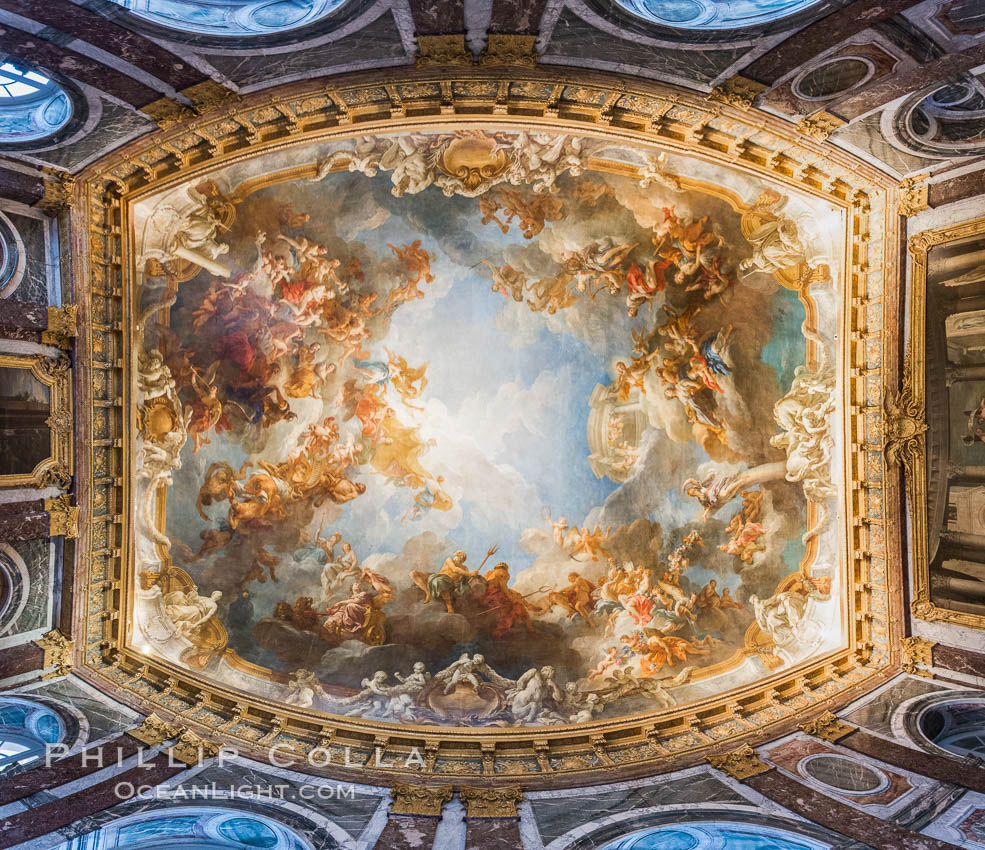 Ceiling art detail. Chateau de Versailles, Paris, France, natural history stock photograph, photo id 28069