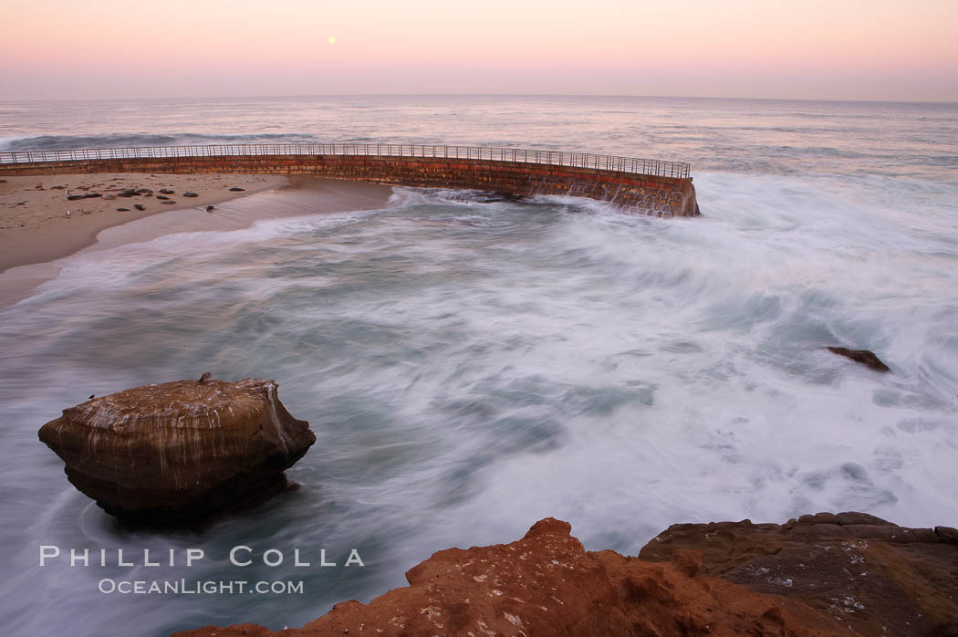 Childrens Pool (Casa Cove), waves blur at sunrise. La Jolla, California, USA, natural history stock photograph, photo id 18287