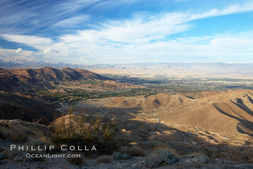 The city of Palm Desert spreads along the floor of the Coachella Valley, seen from a vantage points high above on State Route 74. California, USA, natural history stock photograph, photo id 22200