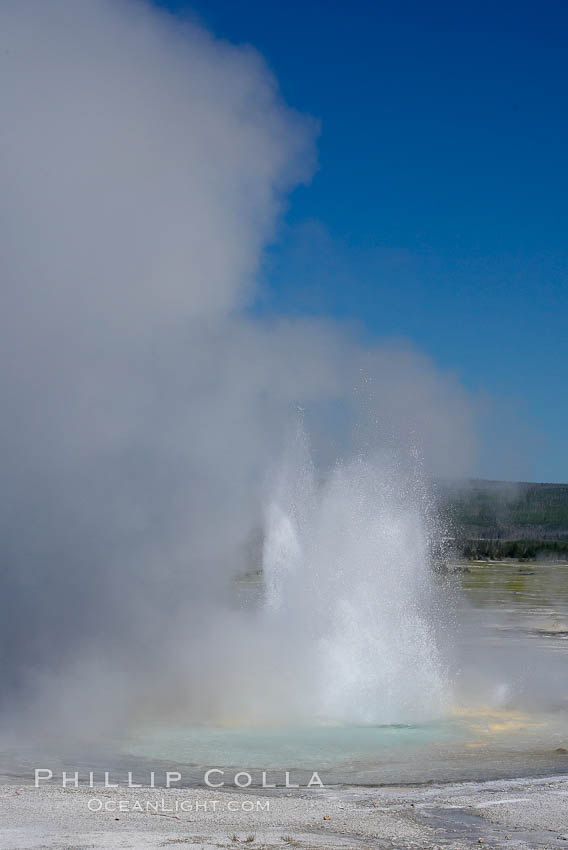 Clepsydra Geyser erupts almost continuously, reaching heights of  feet.  Its name is Greek for water clock, since at one time it erupted very regularly with a three minute interval.  Lower Geyser Basin. Yellowstone National Park, Wyoming, USA, natural history stock photograph, photo id 13534