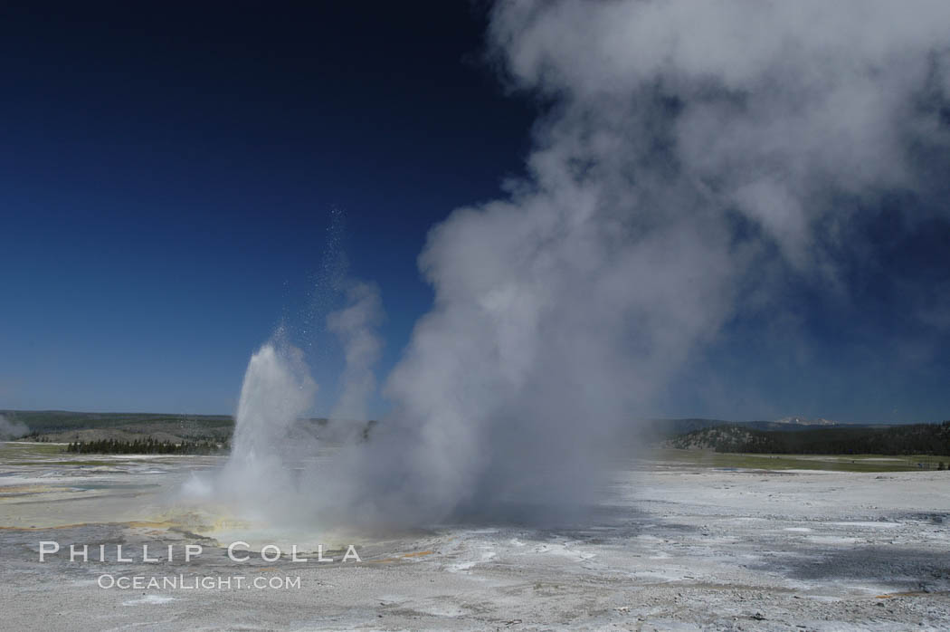 Image 07228, Clepsydra Geyser, a geyser which is almost continually erupting. A member of the Fountain Group of geothermal features. Lower Geyser Basin, Yellowstone National Park, Wyoming, USA, Phillip Colla, all rights reserved worldwide. Keywords: clepsydra geyser, environment, geothermal, geothermal features, geyser, landscape, lower geyser basin, national parks, nature, outdoors, outside, scene, scenery, scenic, usa, world heritage sites, wyoming, yellowstone, yellowstone national park, yellowstone park.