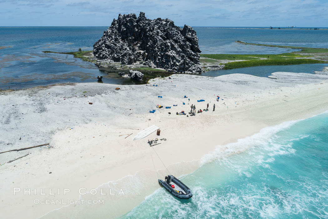 Clipperton Rock, a 95' high volcanic remnant, is the highest point on Clipperton Island, a spectacular coral atoll in the eastern Pacific. By permit HC / 1485 / CAB (France)., natural history stock photograph, photo id 32829