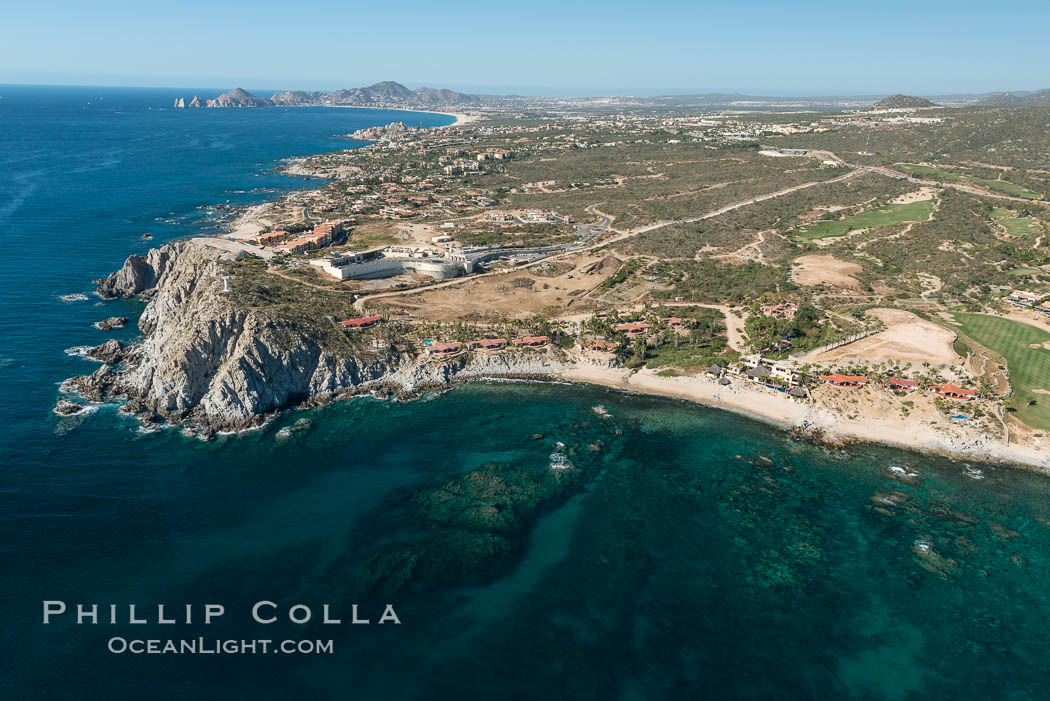 Punta Ballena, Faro Cabesa Ballena (foreground), Medano Beach and Land's End (distance). Residential and resort development along the coast near Cabo San Lucas, Mexico., natural history stock photograph, photo id 28910