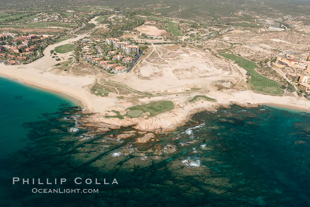 Underwater reef system along the coastline, sand beaches and residential and resort development along the coast near Cabo San Lucas, Mexico. Baja California, natural history stock photograph, photo id 28914