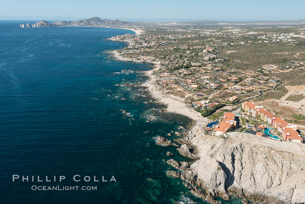 Hacienda Encantada Resort and Spa, Punta Ballena and Faro Cabesa Ballena. Residential and resort development along the coast near Cabo San Lucas, Mexico. Baja California, natural history stock photograph, photo id 28908