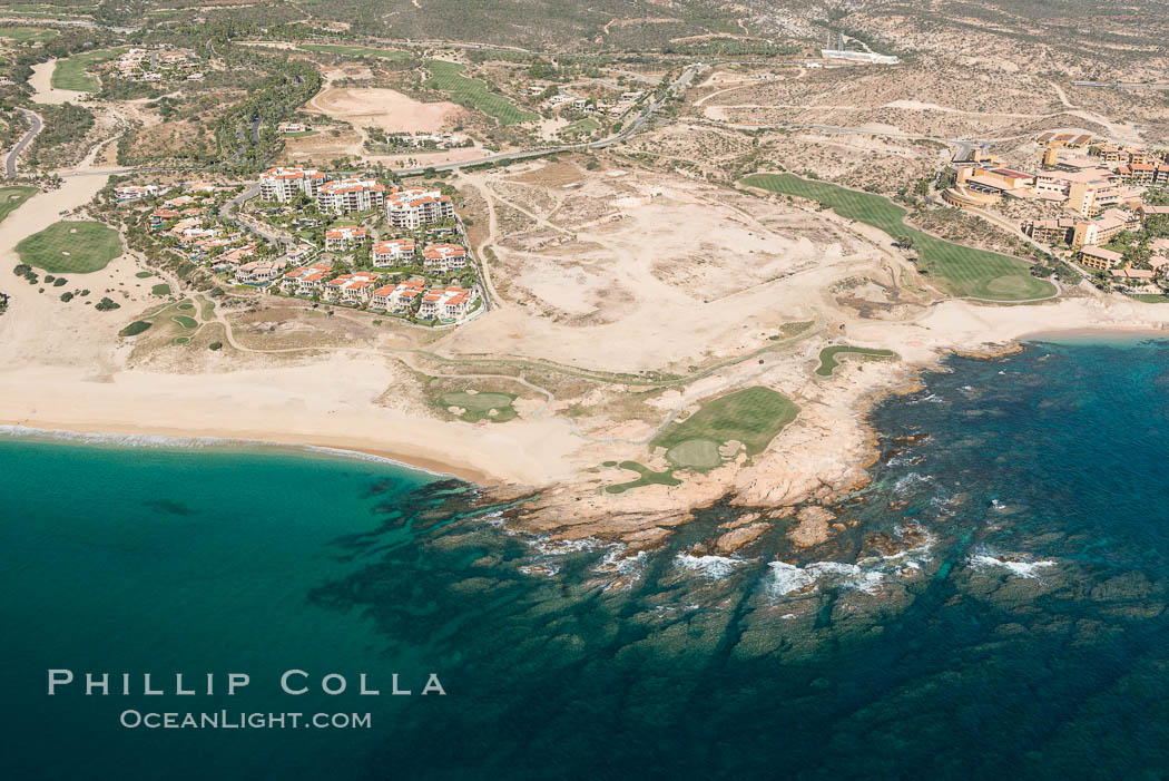 Underwater reef system along the coastline, sand beaches and residential and resort development along the coast near Cabo San Lucas, Mexico., natural history stock photograph, photo id 28927