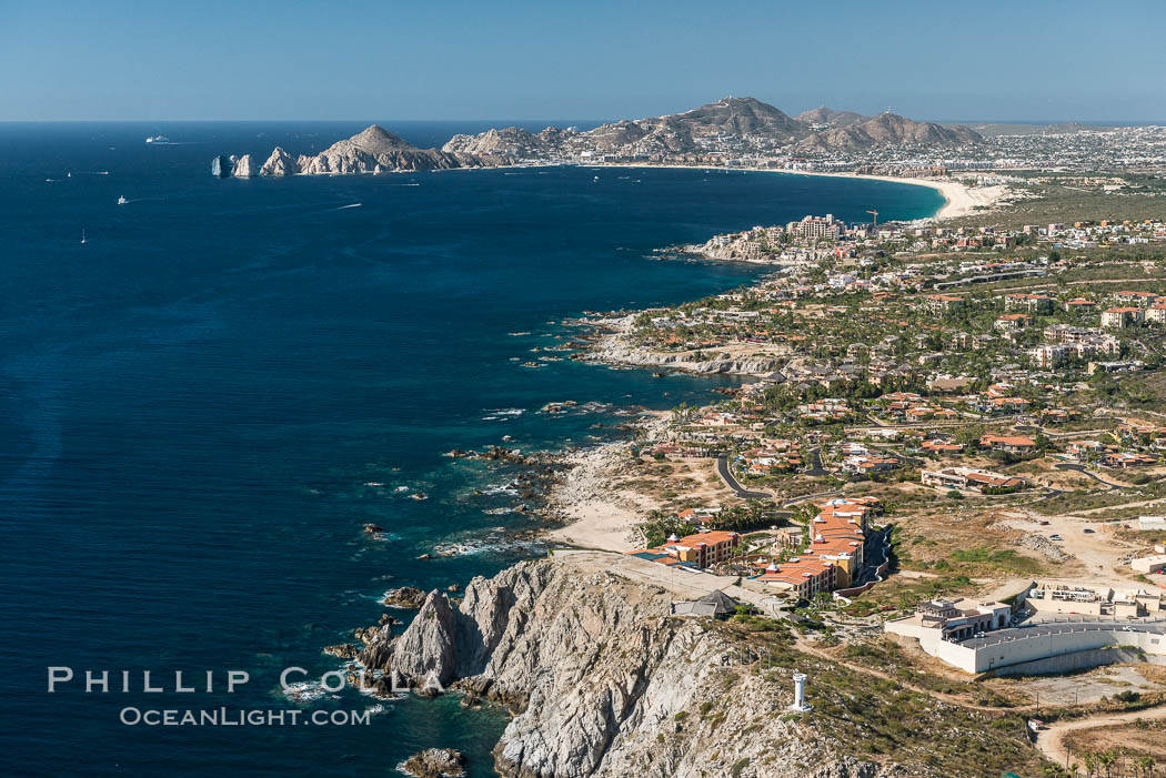 Punta Ballena, Faro Cabesa Ballena (foreground), Medano Beach and Land's End (distance). Residential and resort development along the coast near Cabo San Lucas, Mexico. Baja California, natural history stock photograph, photo id 28931