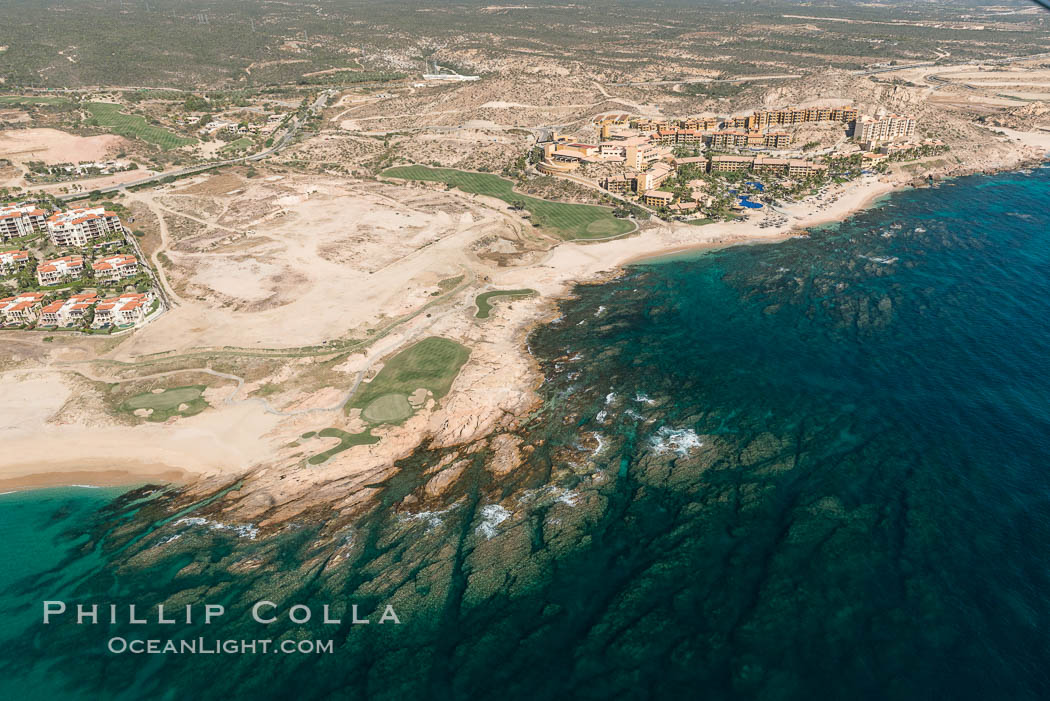 Underwater reef system along the coastline, sand beaches and residential and resort development along the coast near Cabo San Lucas, Mexico. Baja California, natural history stock photograph, photo id 28913