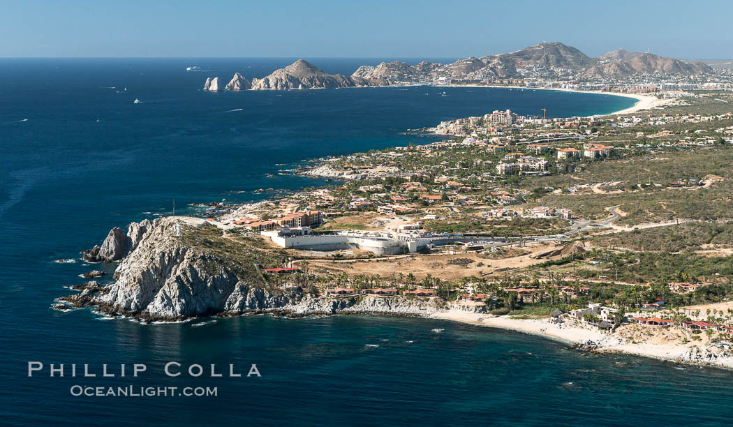 Punta Ballena, Faro Cabesa Ballena (foreground), Medano Beach and Land's End (distance). Residential and resort development along the coast near Cabo San Lucas, Mexico. Baja California, natural history stock photograph, photo id 28929