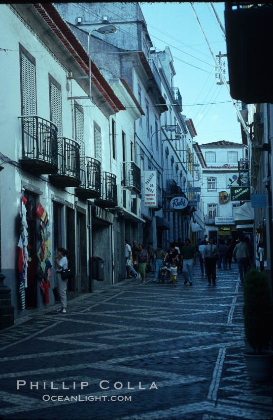 Cobblestone street, Ponta Delgada. Sao Miguel Island, Azores, Portugal, natural history stock photograph, photo id 05478