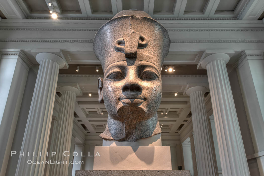 Colossal granite head of Amenhotep III, from the temple of Mut, Karnak, Egypt. Originally 18th Dynasty, around 1370 BC. British Museum, London, United Kingdom, natural history stock photograph, photo id 28322