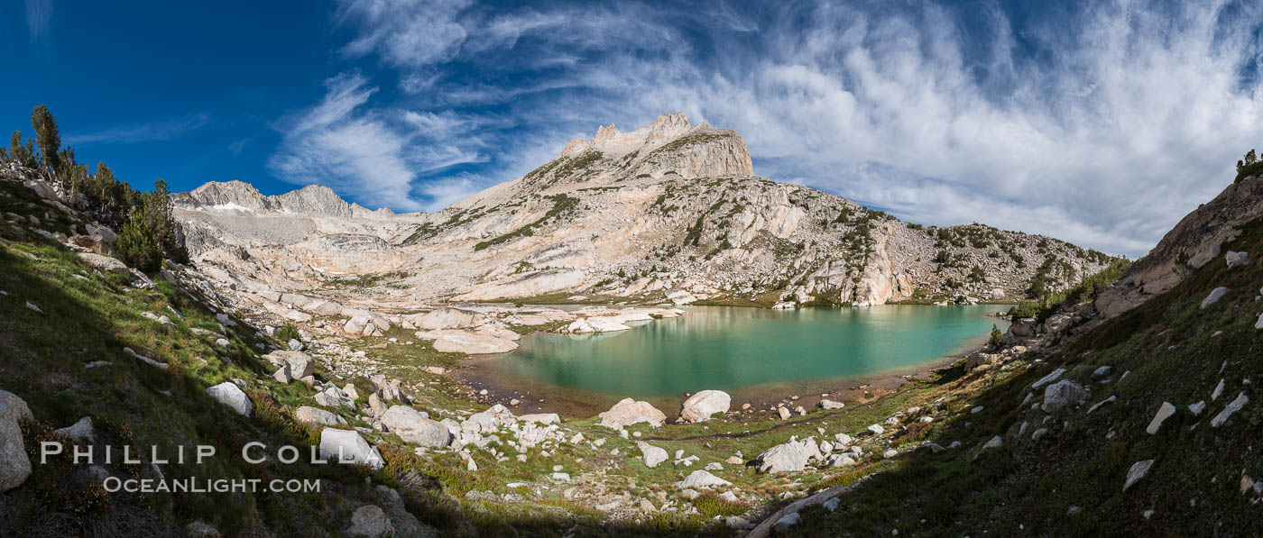 North Peak (12242', center), Mount Conness (left, 12589') and Conness Lake with its green glacial meltwater, Hoover Wilderness. Conness Lakes Basin, California, USA, natural history stock photograph, photo id 31061