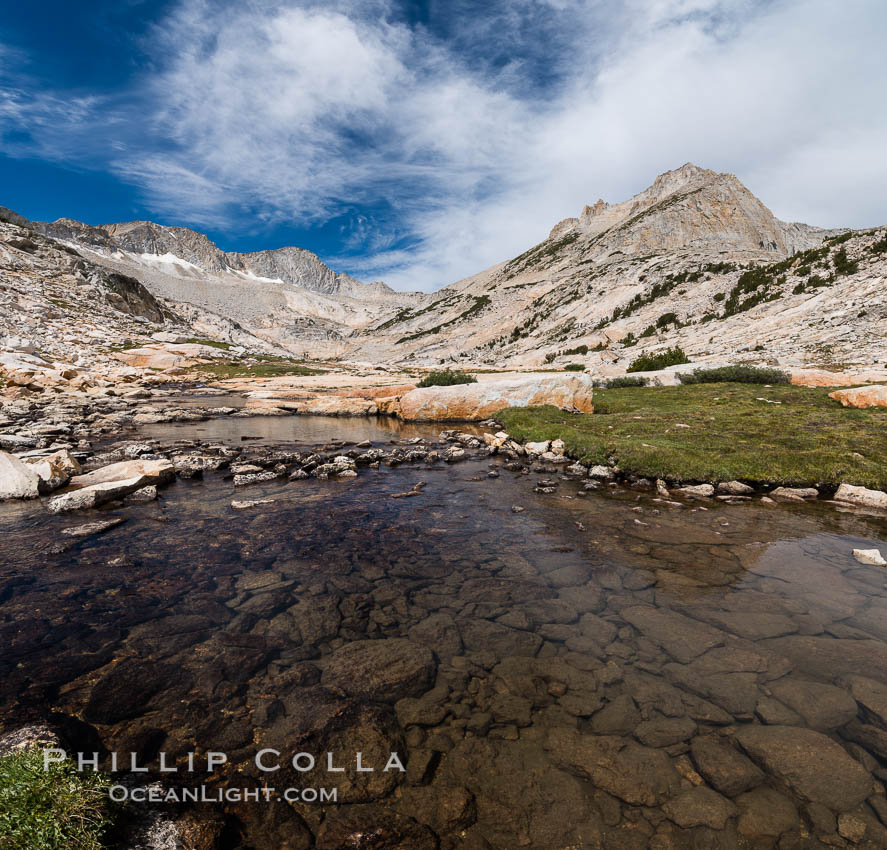 First View of Conness Lakes Basin with Mount Conness (12589' center) and North Peak (12242', right), Hoover Wilderness. California, USA, natural history stock photograph, photo id 31070