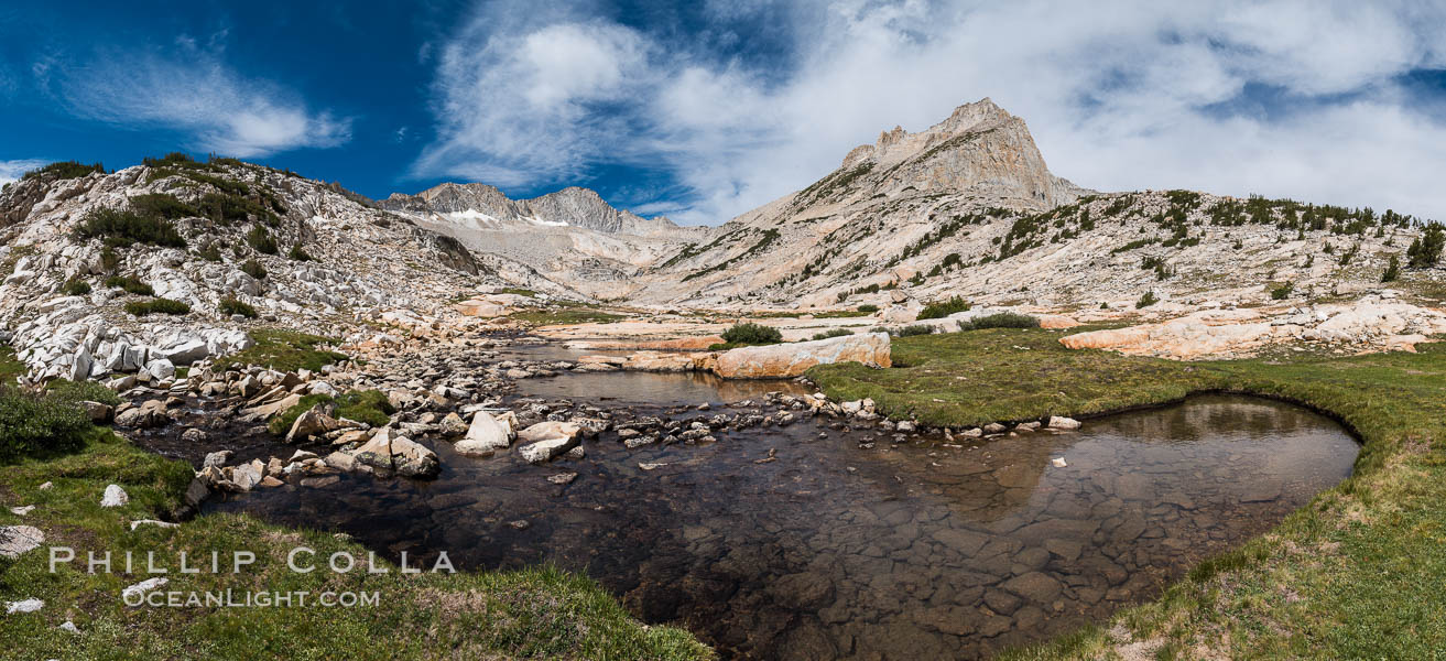 First View of Conness Lakes Basin with Mount Conness (12589' center) and North Peak (12242', right), Hoover Wilderness. California, USA, natural history stock photograph, photo id 31068