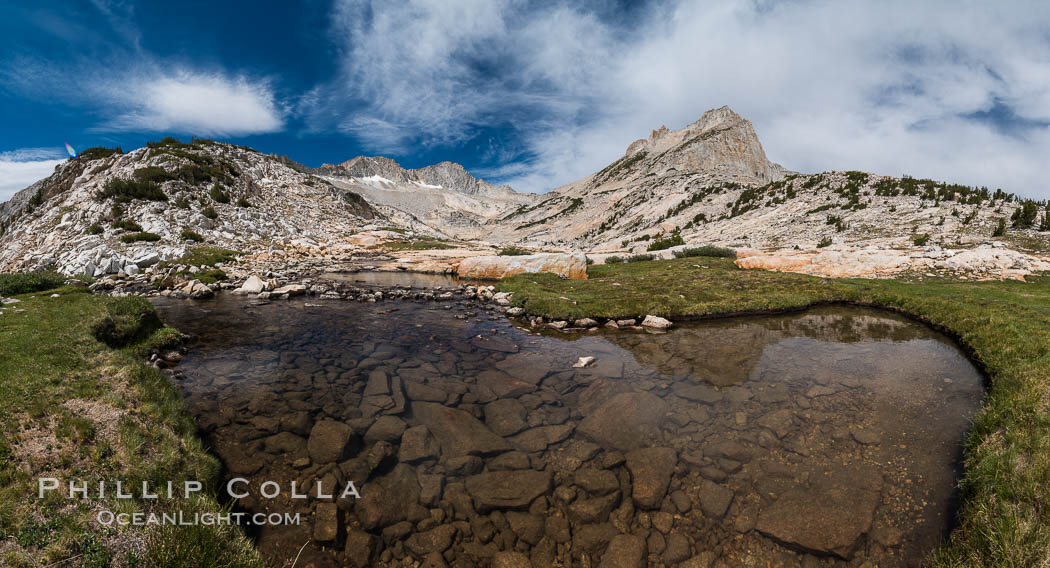 First View of Conness Lakes Basin with Mount Conness (12589' center) and North Peak (12242', right), Hoover Wilderness. California, USA, natural history stock photograph, photo id 31069