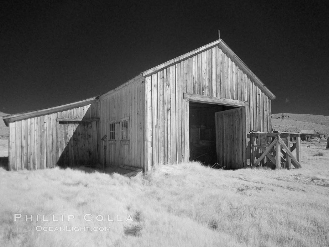County barn, infrared. Bodie State Historical Park, California, USA, natural history stock photograph, photo id 23151