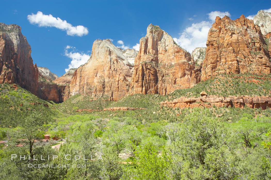 Court of the Patriarchs, named for the three Hebrew prophets Abraham, Isaac and Jacob. Zion National Park, Utah, USA, natural history stock photograph, photo id 12807