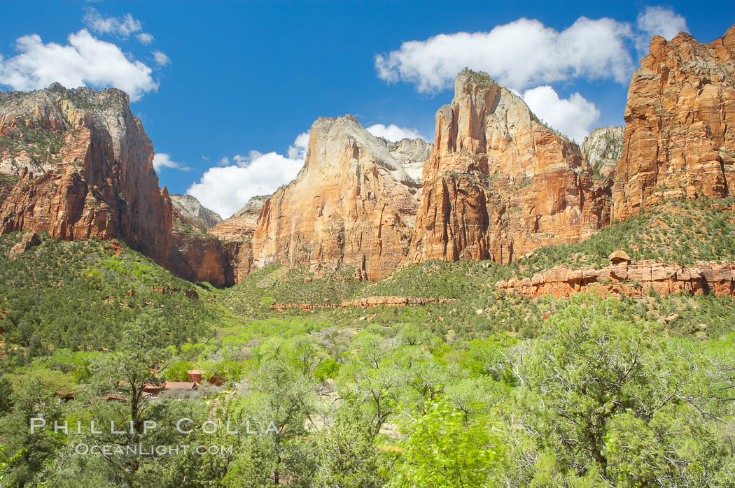Court of the Patriarchs, named for the three Hebrew prophets Abraham, Isaac and Jacob. Zion National Park, Utah, USA, natural history stock photograph, photo id 12805