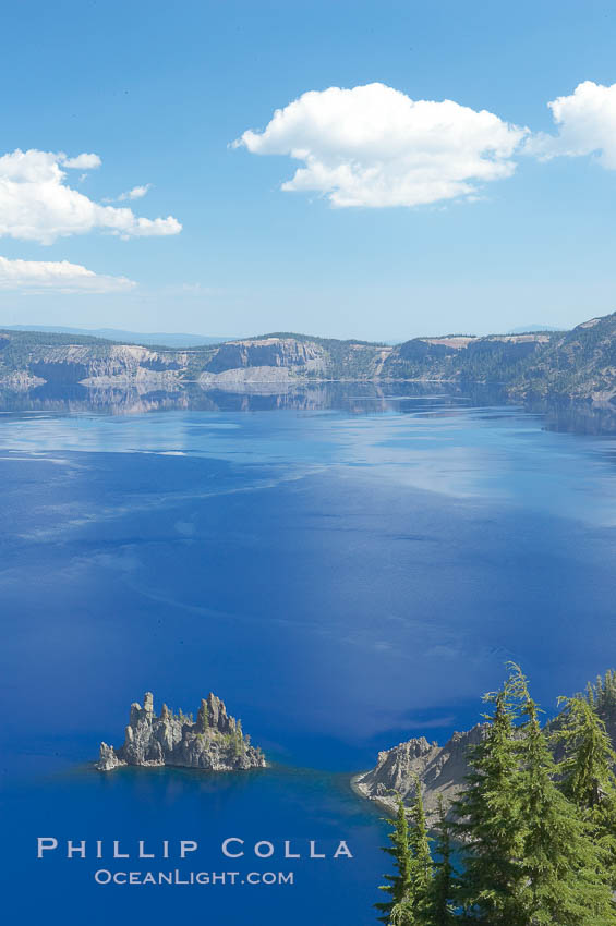 Crater Lake and Phantom Ship. Crater Lake is the six-mile wide lake inside the collapsed caldera of volcanic Mount Mazama. Crater Lake National Park, Oregon, USA, natural history stock photograph, photo id 13936