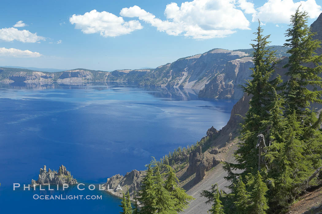 Crater Lake and Phantom Ship. Crater Lake is the six-mile wide lake inside the collapsed caldera of volcanic Mount Mazama. Crater Lake National Park, Oregon, USA, natural history stock photograph, photo id 13937