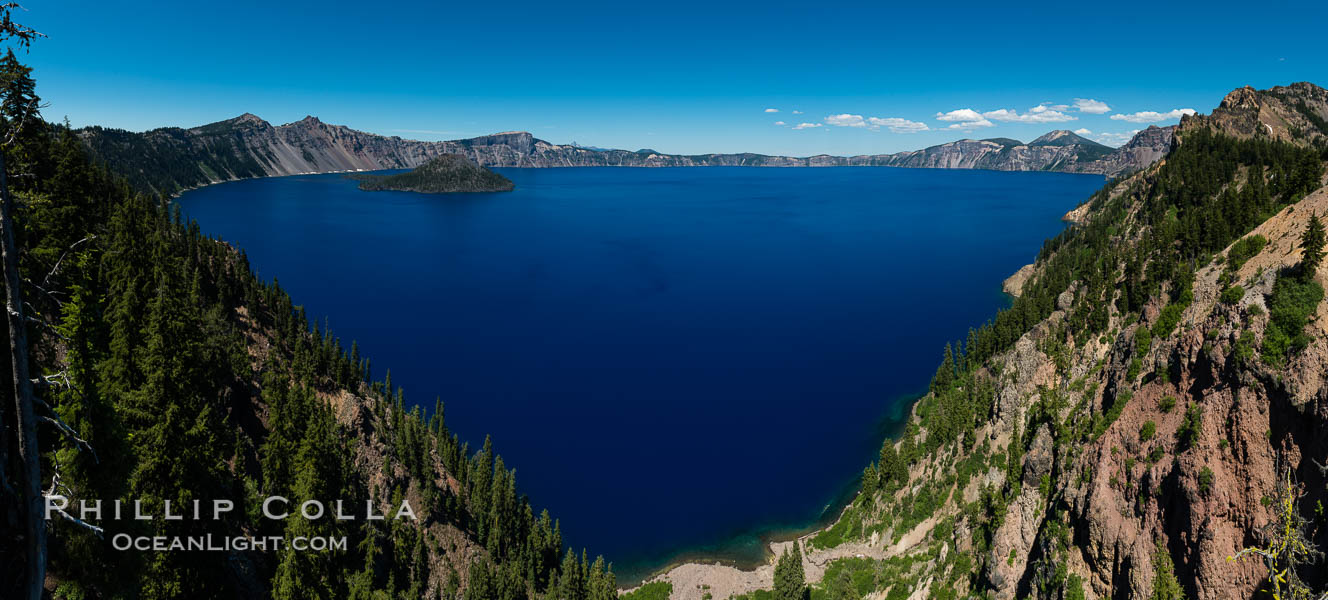 Crater Lake panoramic photograph.  Panorama picture of Crater Lake National Park. Oregon, USA, natural history stock photograph, photo id 28660