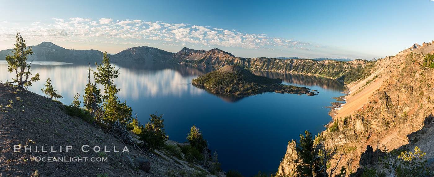 Crater Lake panoramic photograph.  Panorama picture of Crater Lake National Park. Oregon, USA, natural history stock photograph, photo id 28663