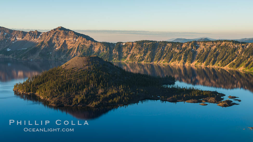 Crater Lake and Wizard Island at sunrise. Crater Lake National Park, Oregon, USA, natural history stock photograph, photo id 28670