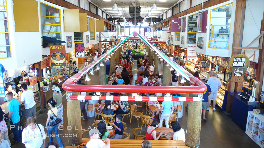 Crowds enjoy the food and offerings at the Public Market, Granville Island, Vancouver. British Columbia, Canada, natural history stock photograph, photo id 21210