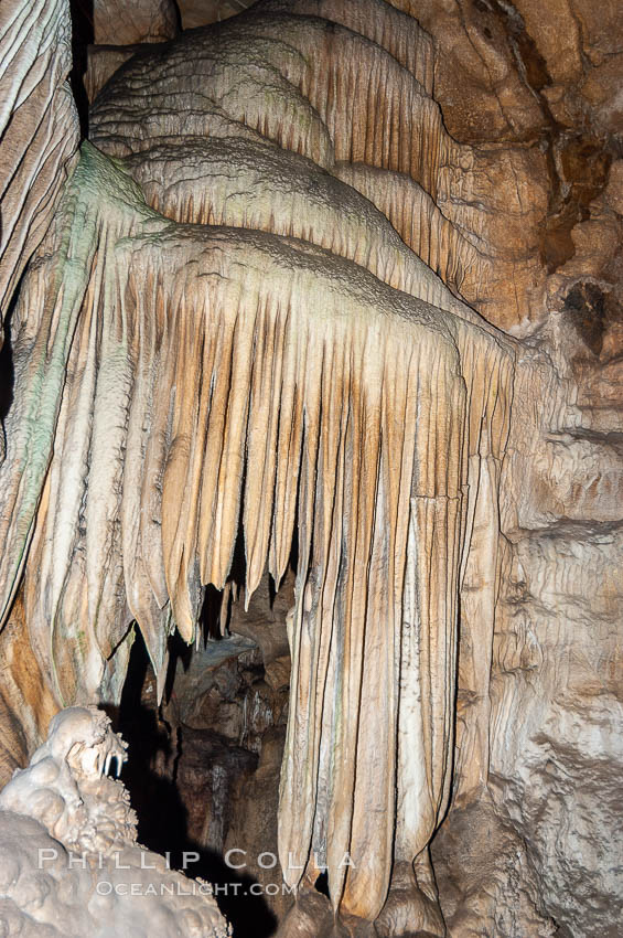 The Pipe Organ, a formation of calcite flowstone and cave curtains. Crystal Cave, Sequoia Kings Canyon National Park, California, USA, natural history stock photograph, photo id 09914