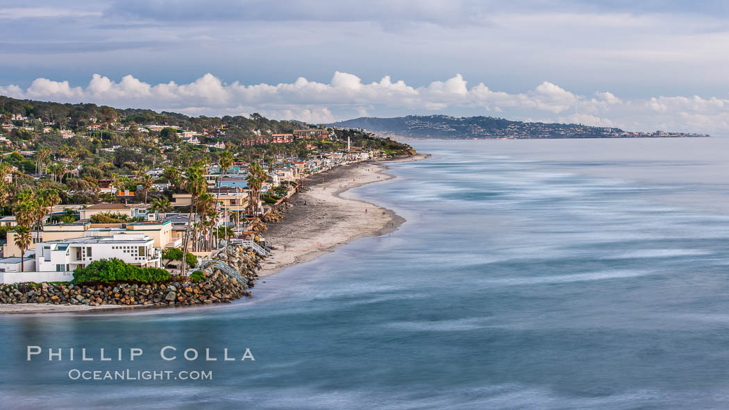 Del Mar beach and homes at sunset. California, USA, natural history stock photograph, photo id 30494