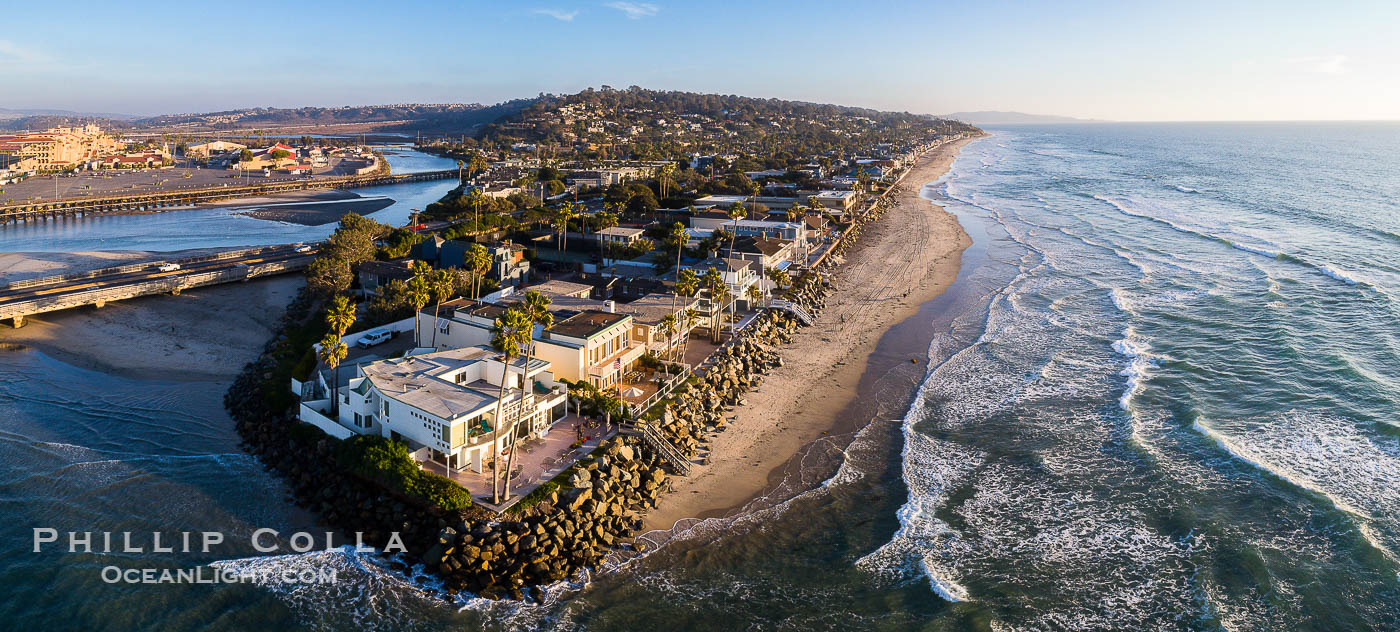 Del Mar Beach at sunset viewed from Dog Beach, aerial photo., natural history stock photograph, photo id 38104