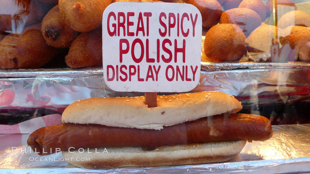 Hot dog, great spicy polish. Del Mar Fair, California, USA, natural history stock photograph, photo id 20861