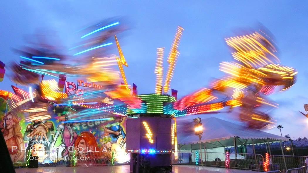 Del Mar Fair rides at night, blurring due to long exposure. California, USA, natural history stock photograph, photo id 20875