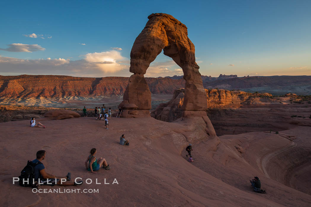 Delicate Arch at sunset. Arches National Park, Utah, USA, natural history stock photograph, photo id 27865